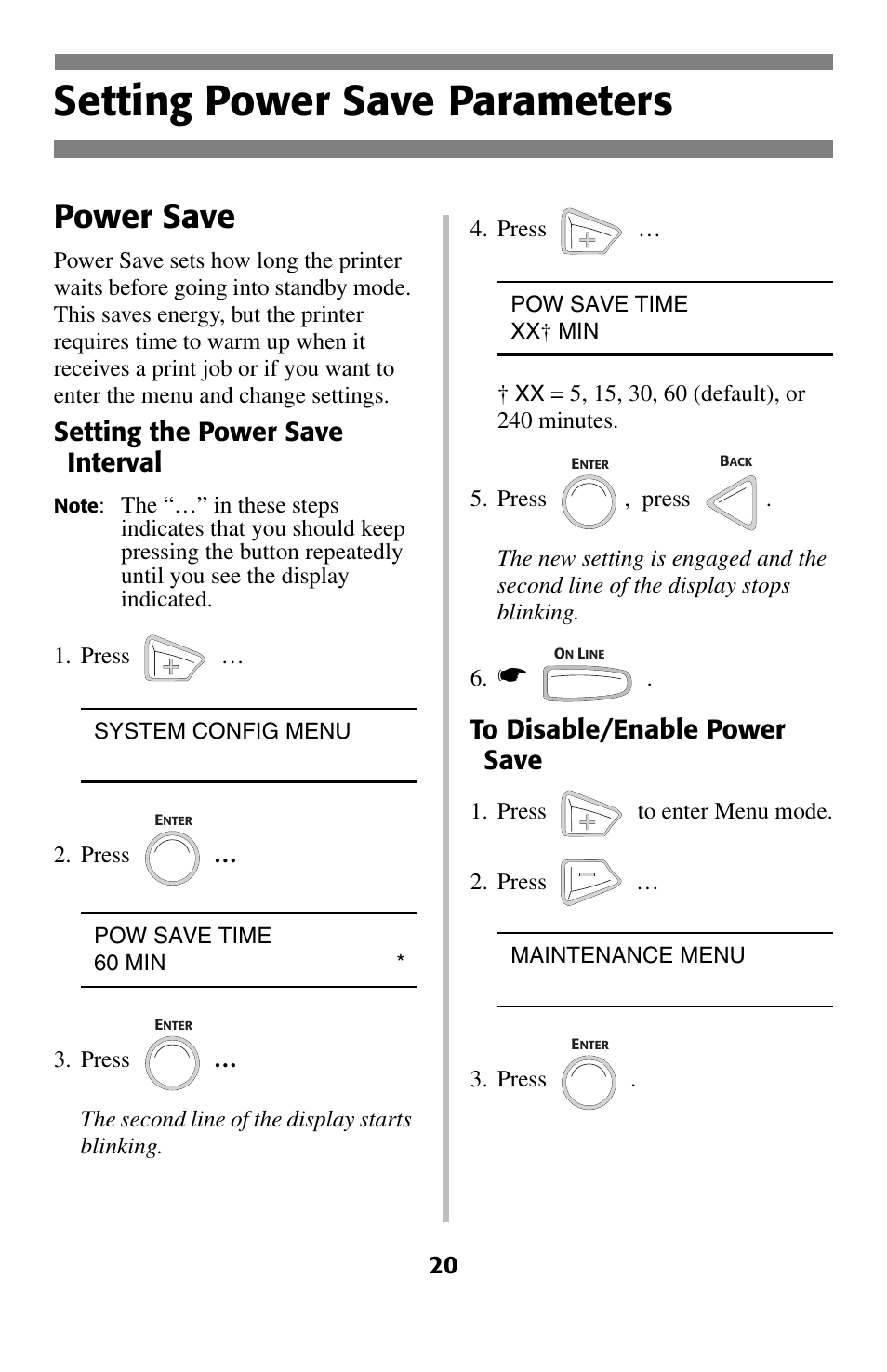 Setting power save parameters, Power save, Setting the power save interval | Oki C 5200ne User Manual | Page 21 / 41