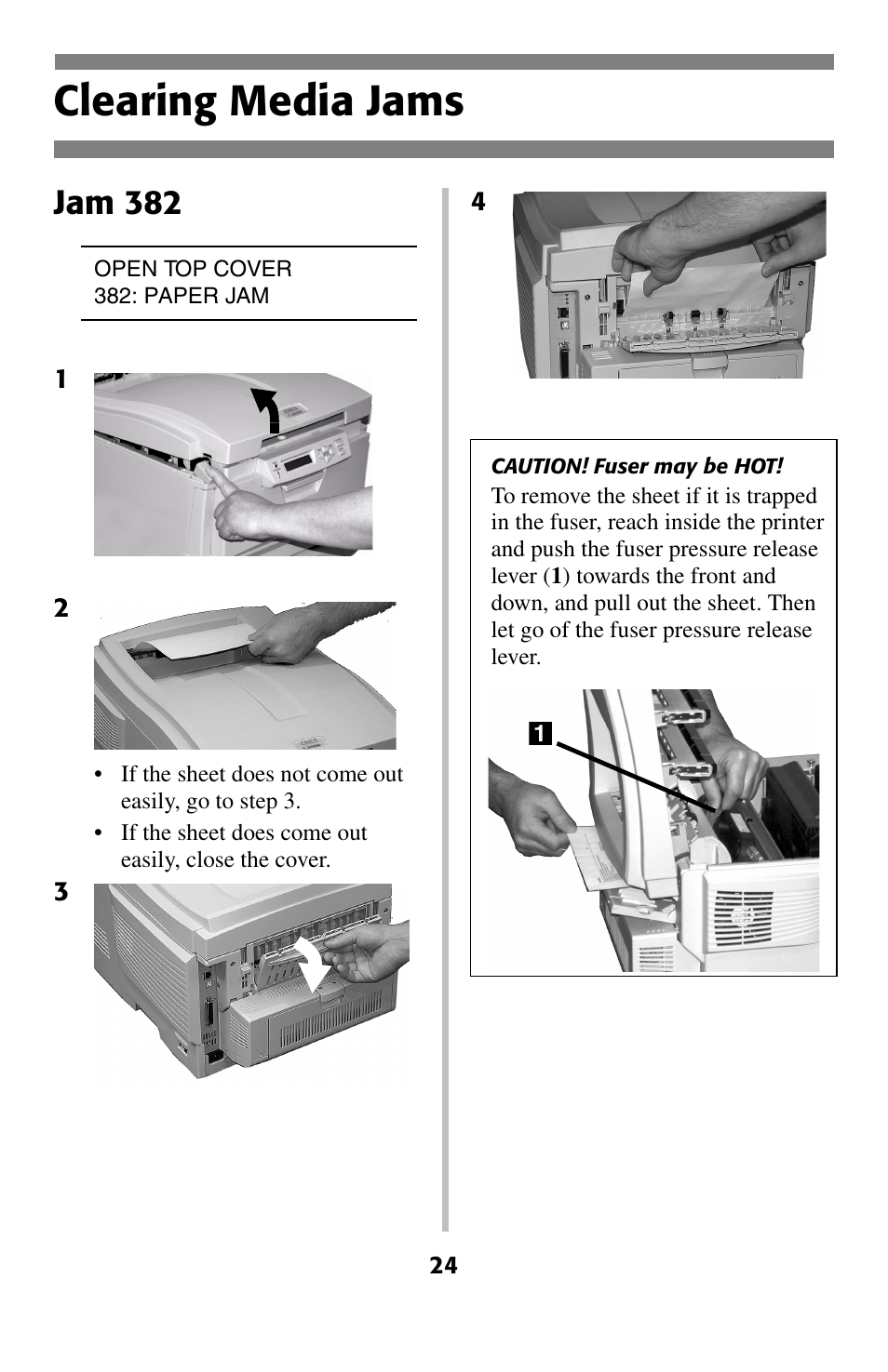 Clearing media jams, Jam 382 | Oki C 5200ne User Manual | Page 25 / 41