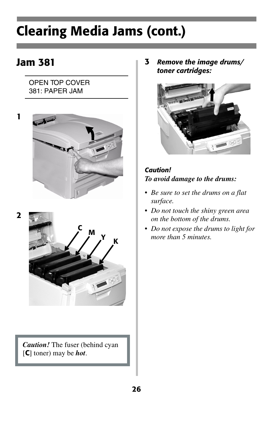 Jam 381, Clearing media jams (cont.) | Oki C 5200ne User Manual | Page 27 / 41
