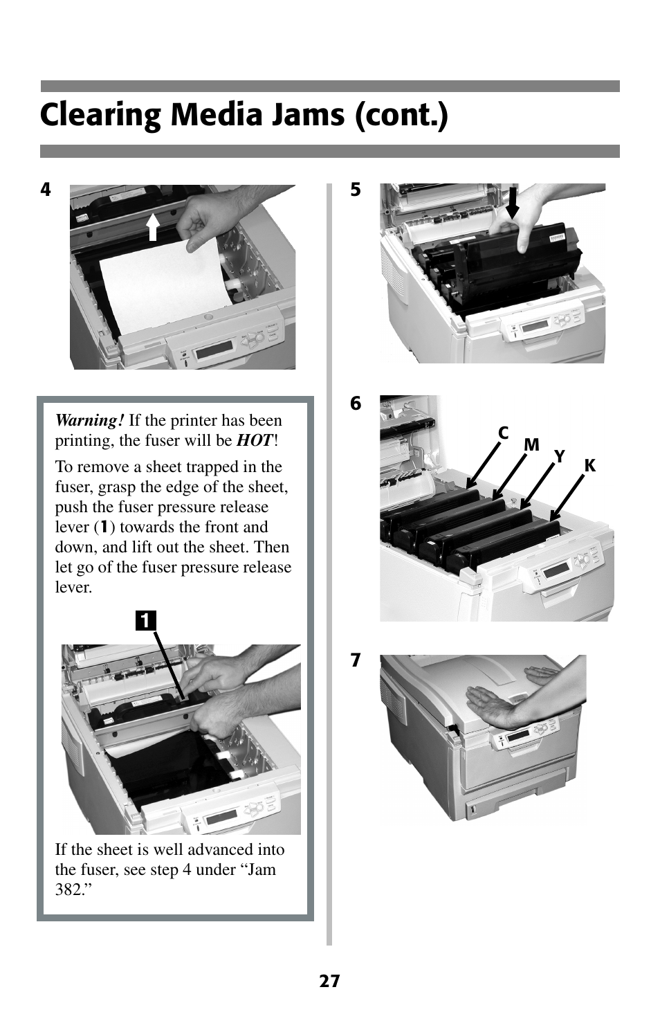 Clearing media jams (cont.) | Oki C 5200ne User Manual | Page 28 / 41