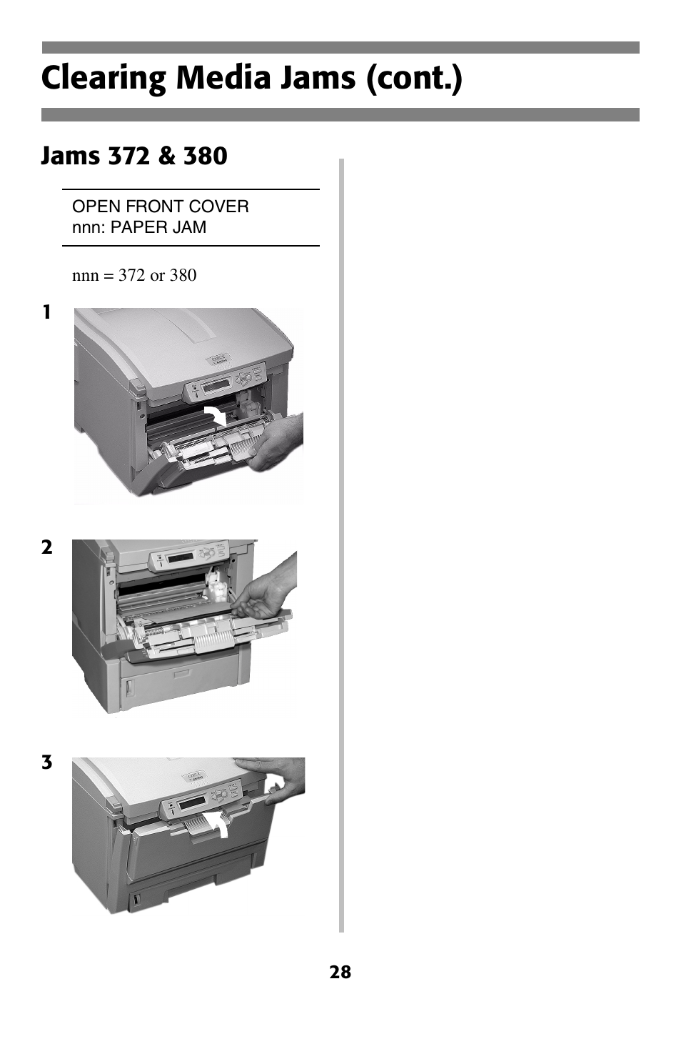 Jams 372 & 380, Clearing media jams (cont.) | Oki C 5200ne User Manual | Page 29 / 41
