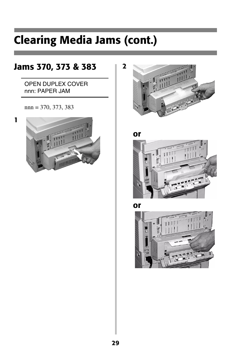 Jams 370, 373 & 383, Clearing media jams (cont.) | Oki C 5200ne User Manual | Page 30 / 41