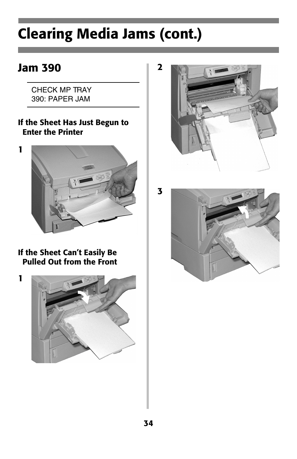 Jam 390, Clearing media jams (cont.) | Oki C 5200ne User Manual | Page 35 / 41