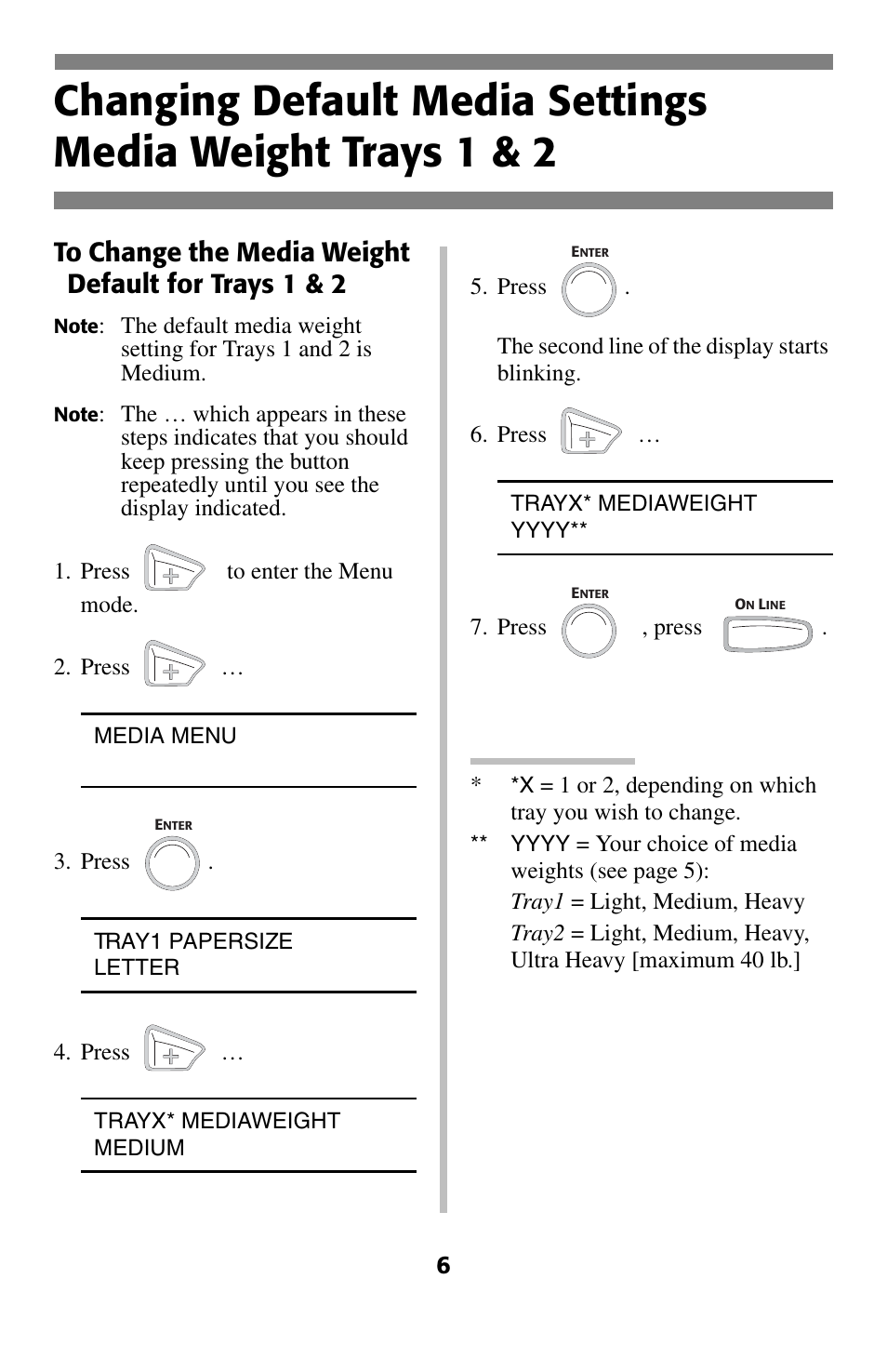 Changing default media settings, Media weight trays 1 & 2 | Oki C 5200ne User Manual | Page 7 / 41