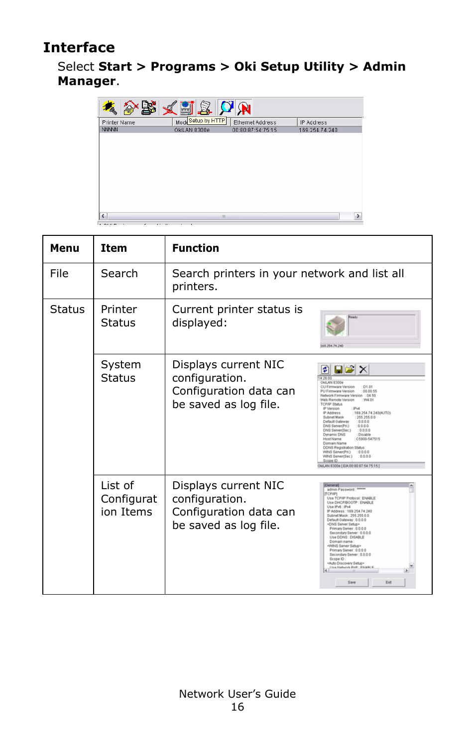 Interface | Oki C3600 User Manual | Page 16 / 95