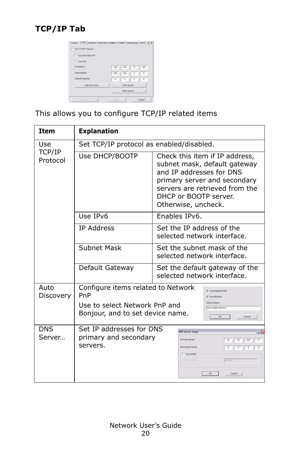 Tcp/ip tab | Oki C3600 User Manual | Page 20 / 95