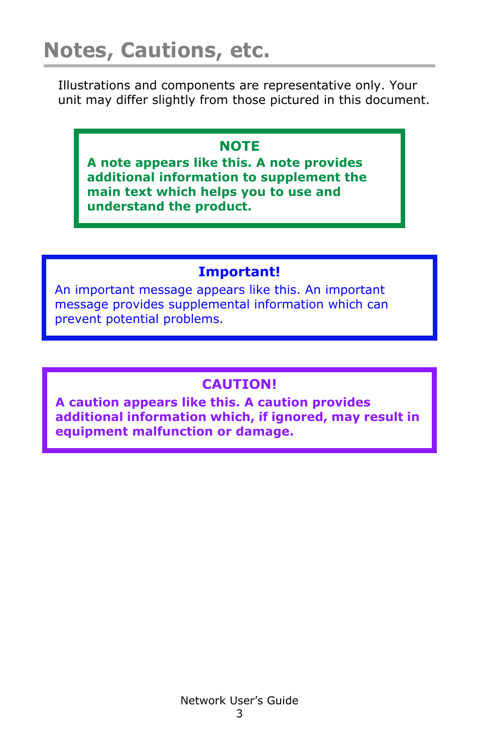 Notes, cautions, etc | Oki C3600 User Manual | Page 3 / 95
