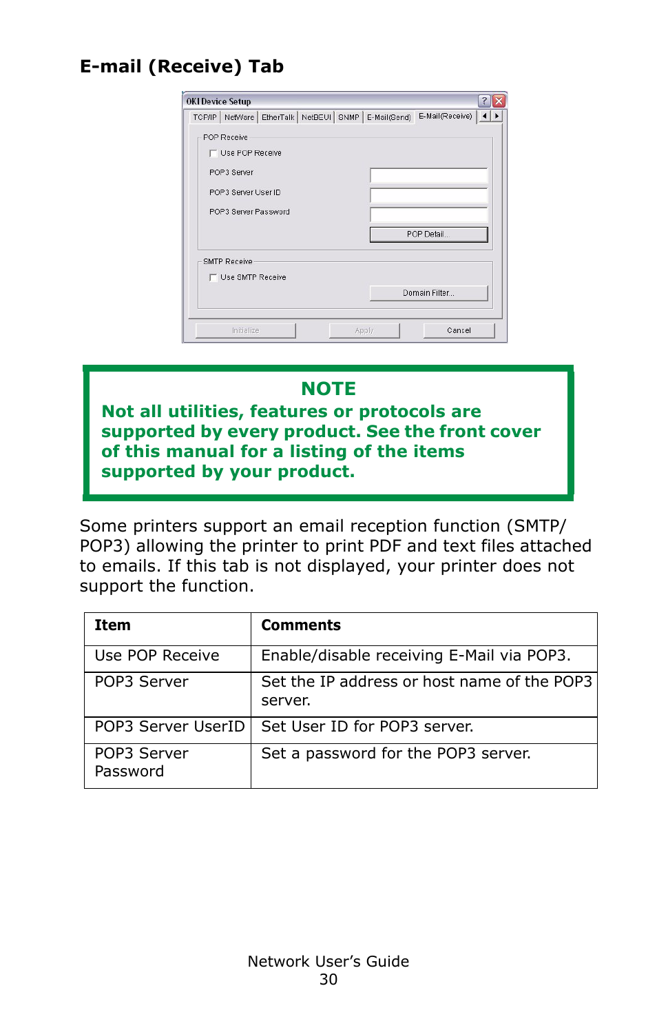 E-mail (receive) tab | Oki C3600 User Manual | Page 30 / 95