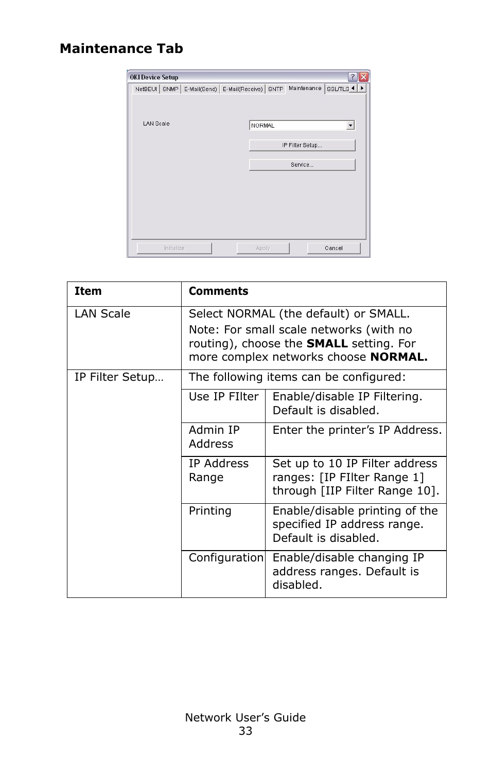 Maintenance tab | Oki C3600 User Manual | Page 33 / 95