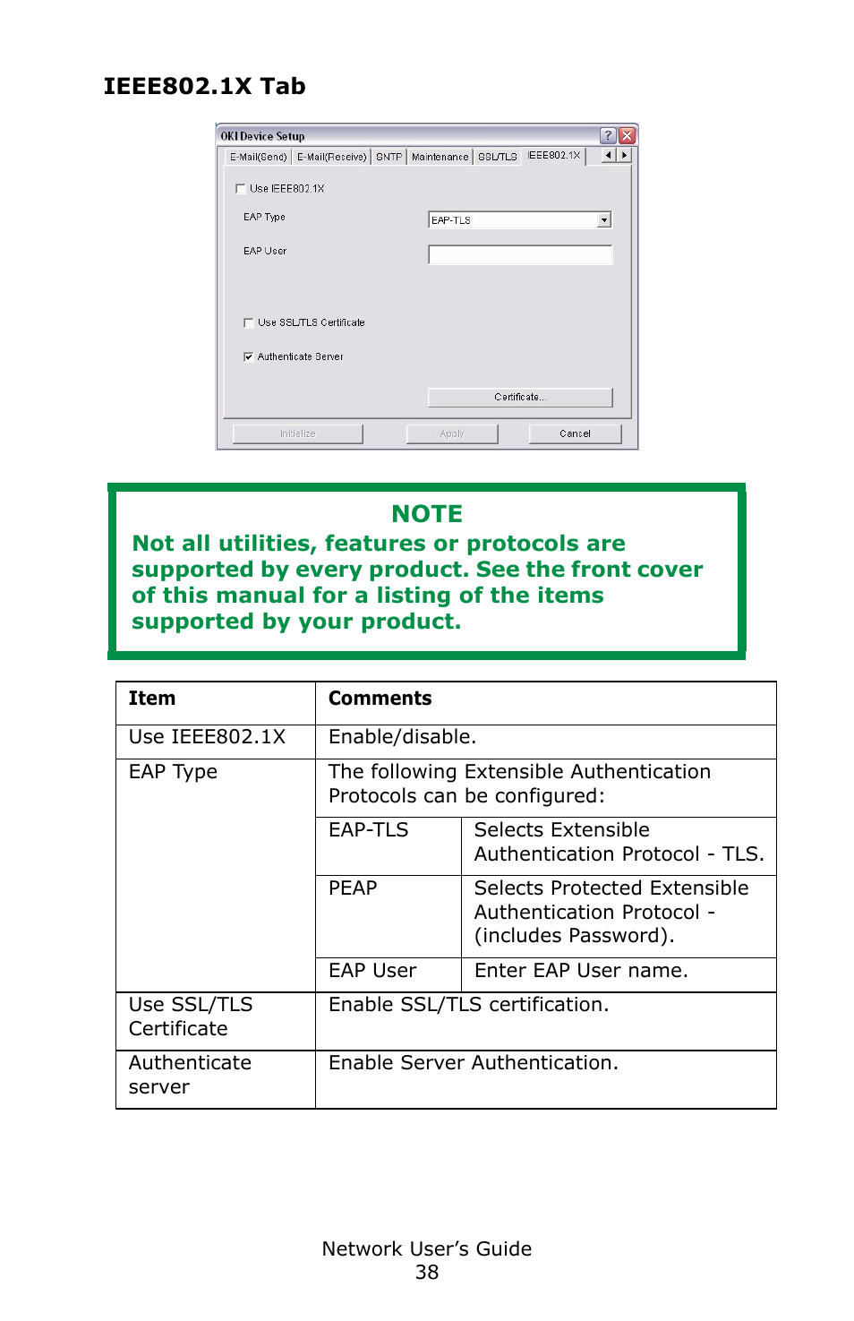 Ieee802.1x tab | Oki C3600 User Manual | Page 38 / 95