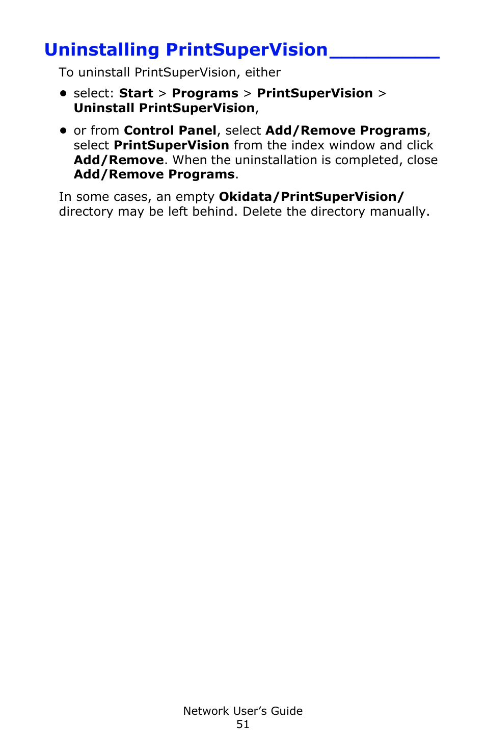 Uninstalling printsupervision | Oki C3600 User Manual | Page 51 / 95