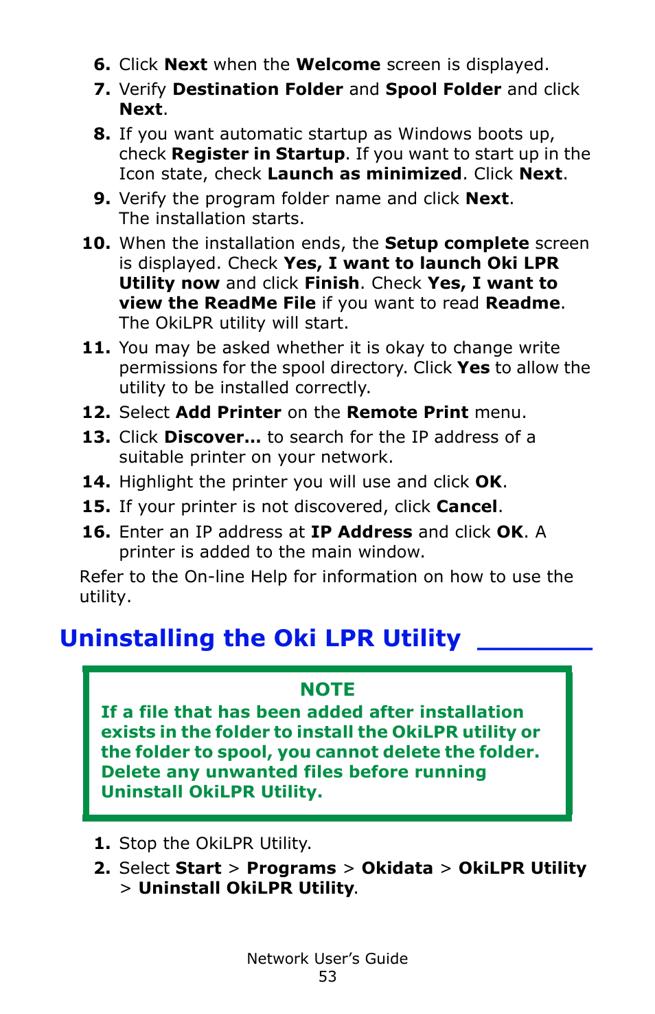 Uninstalling the oki lpr utility | Oki C3600 User Manual | Page 53 / 95
