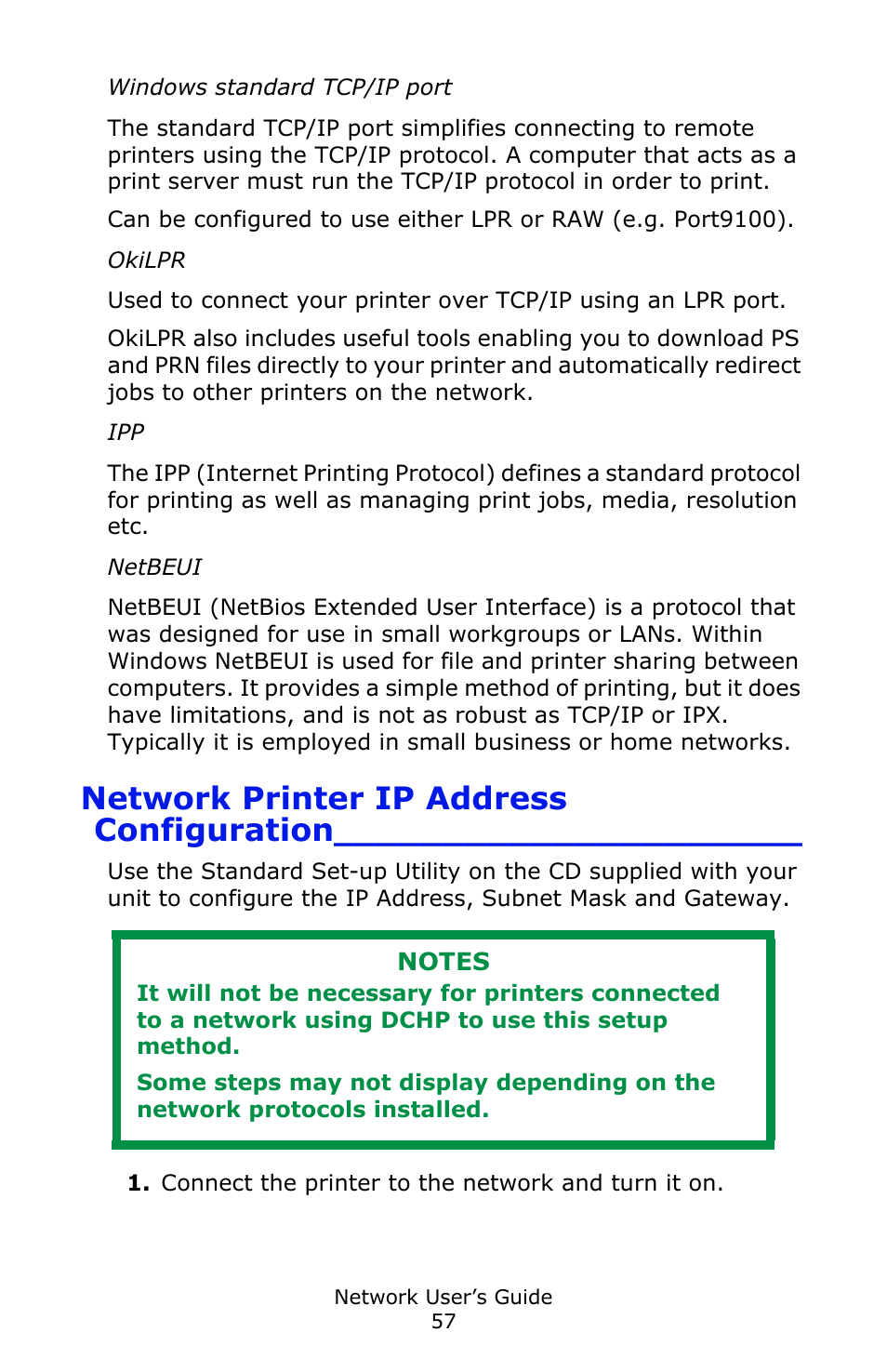 Network printer ip address configuration | Oki C3600 User Manual | Page 57 / 95