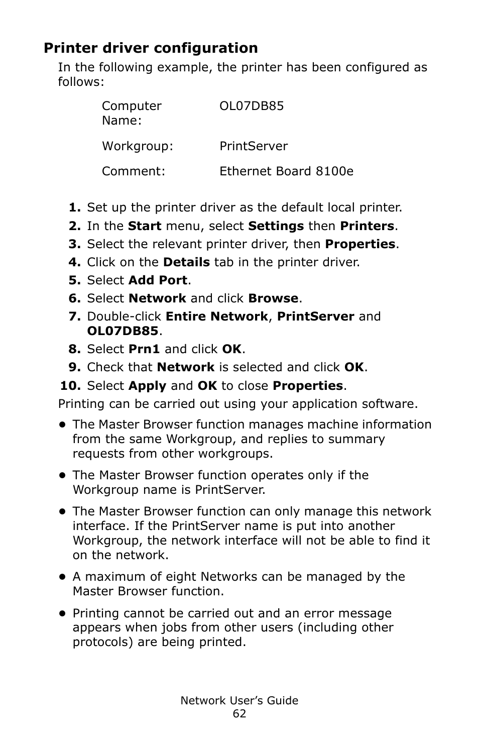 Printer driver configuration | Oki C3600 User Manual | Page 62 / 95