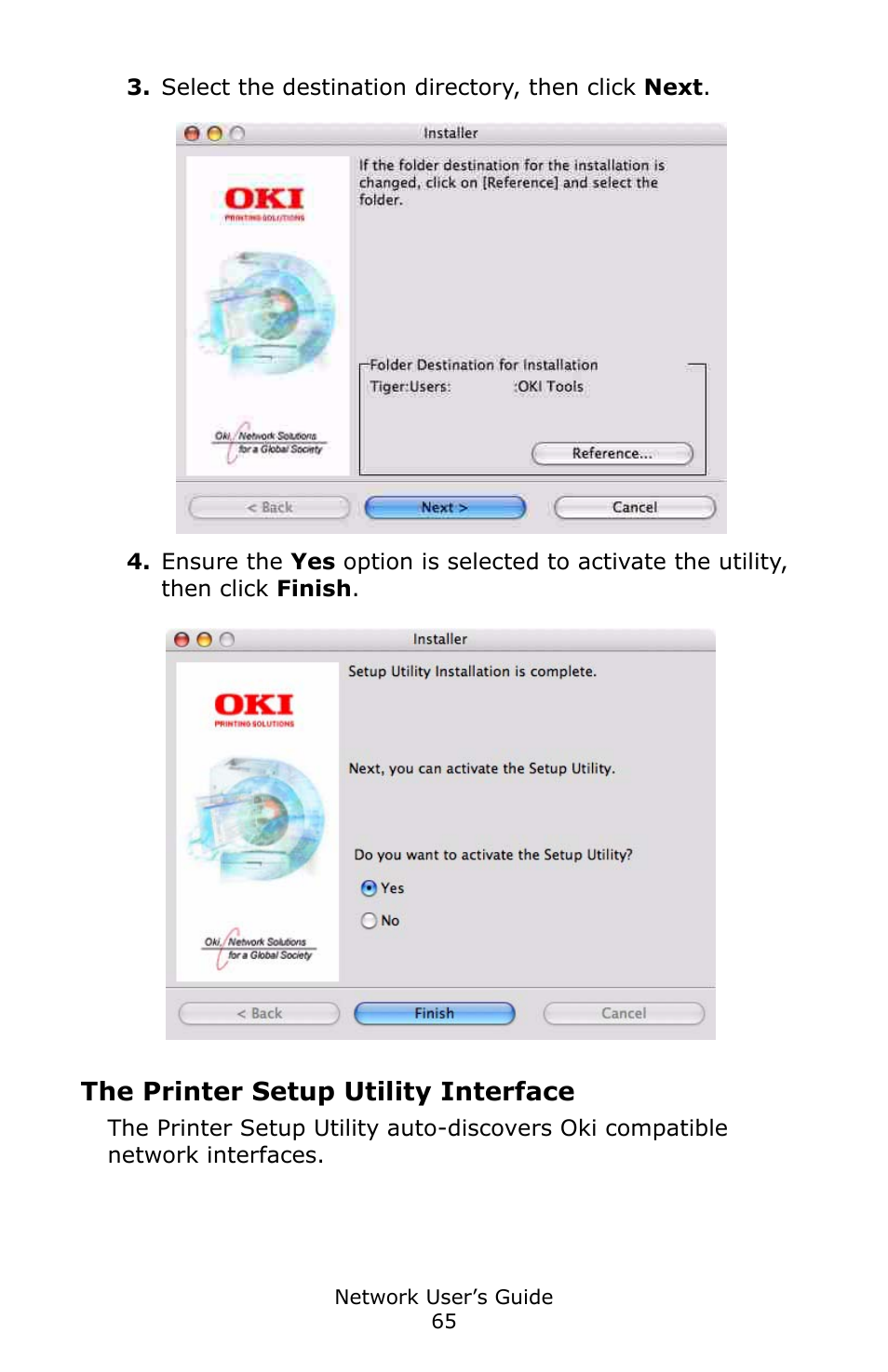 The printer setup utility interface | Oki C3600 User Manual | Page 65 / 95