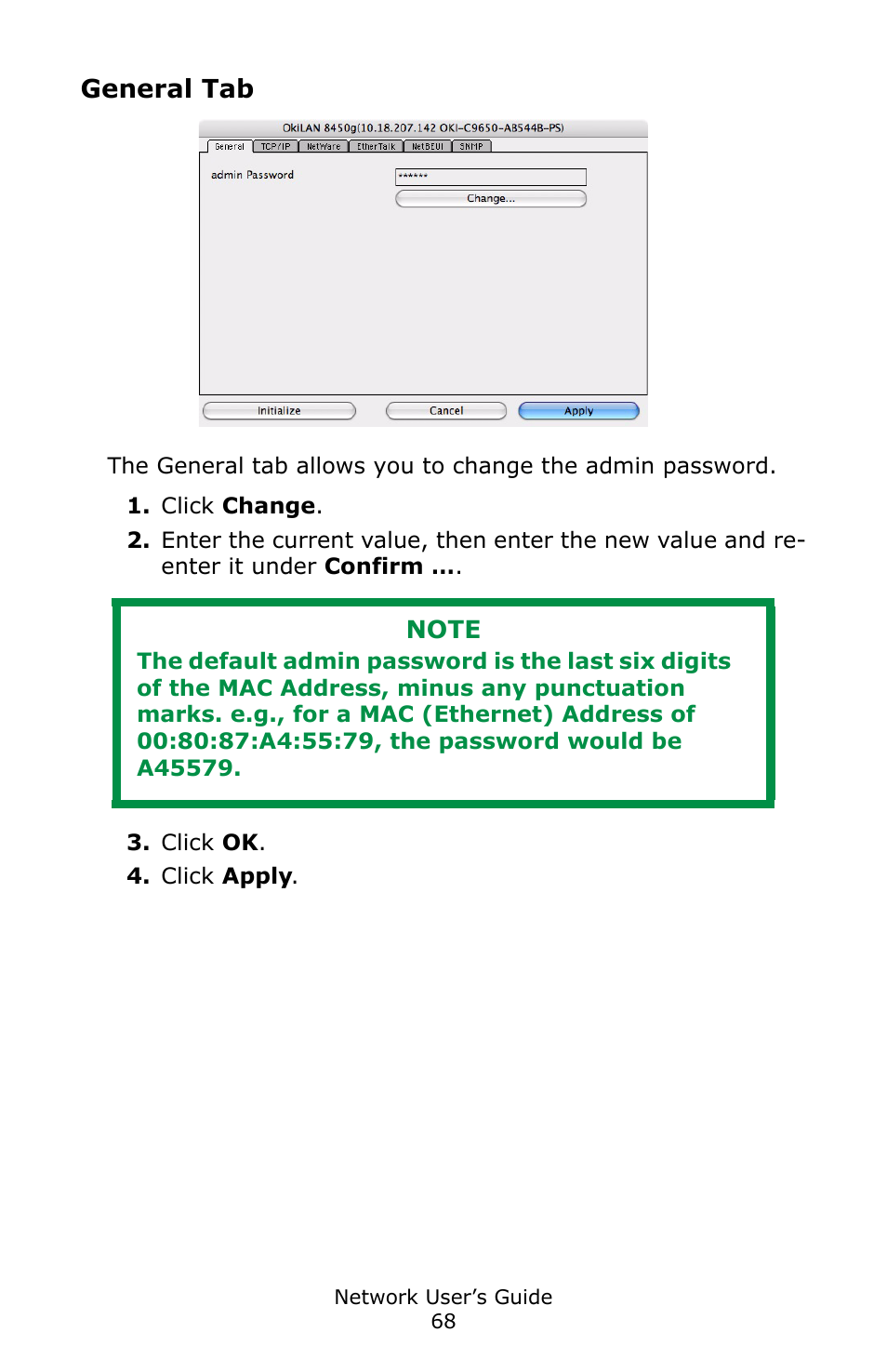 General tab | Oki C3600 User Manual | Page 68 / 95