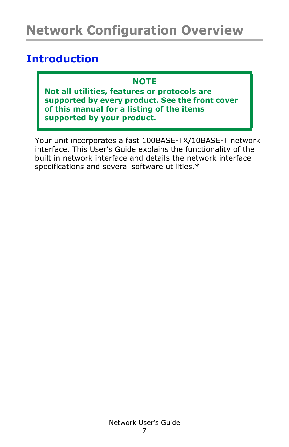 Network configuration overview, Introduction | Oki C3600 User Manual | Page 7 / 95