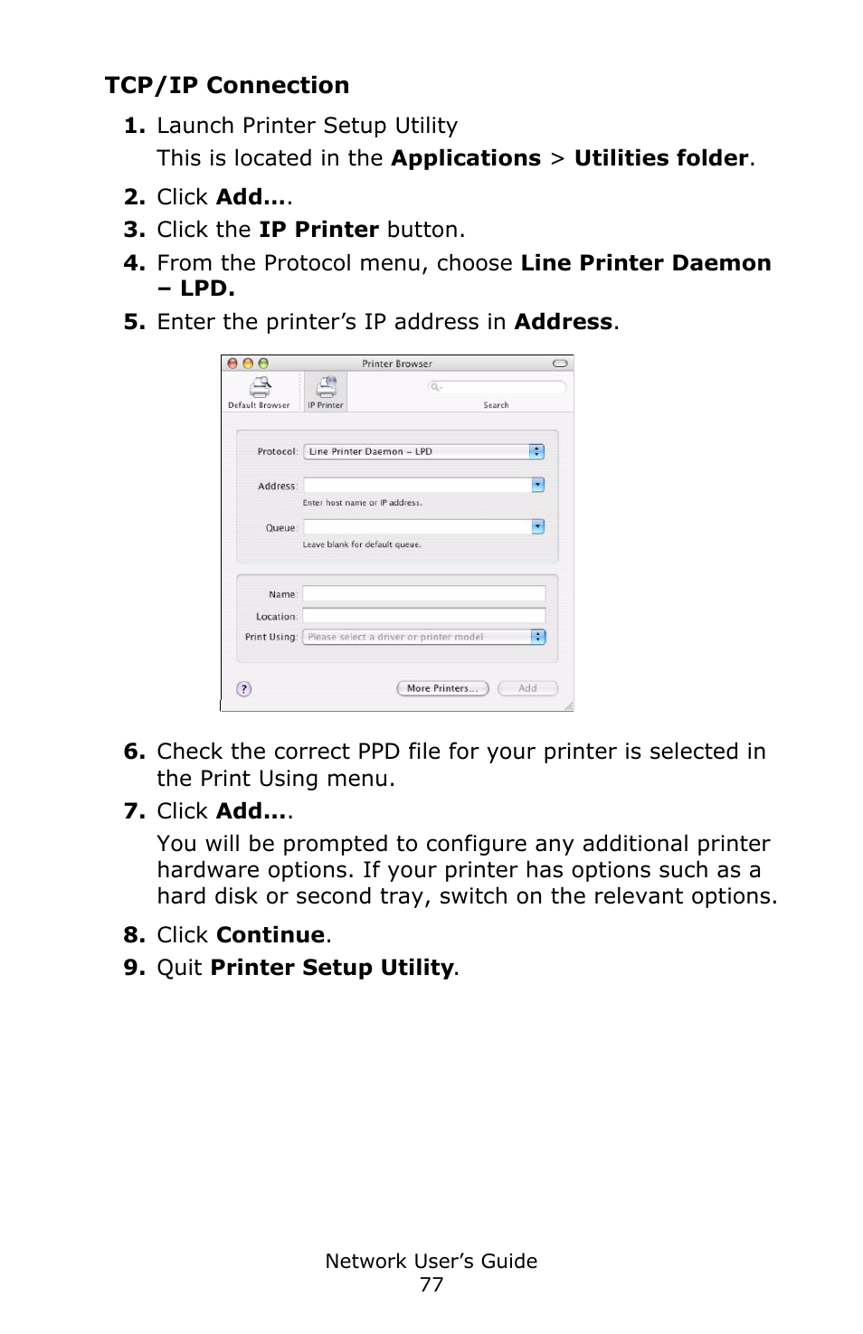 Tcp/ip connection | Oki C3600 User Manual | Page 77 / 95