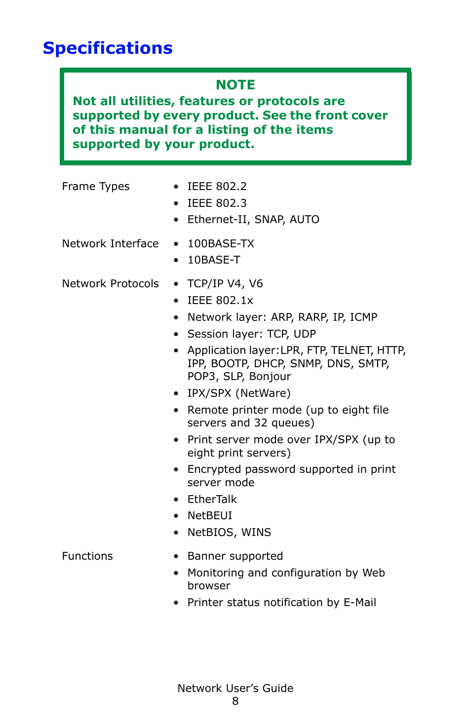 Specifications | Oki C3600 User Manual | Page 8 / 95