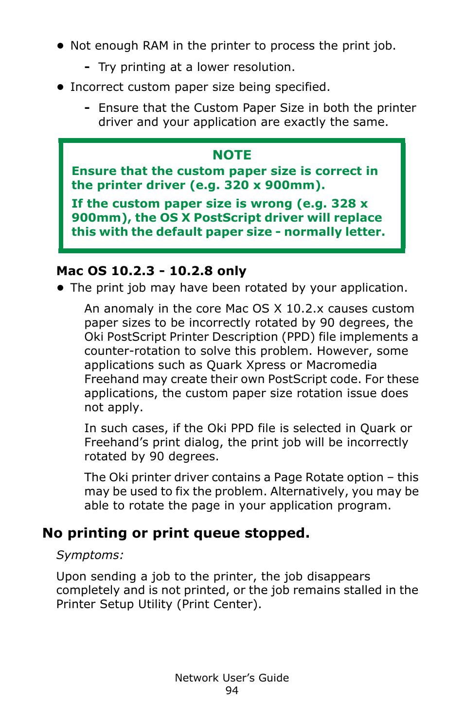 No printing or print queue stopped | Oki C3600 User Manual | Page 94 / 95