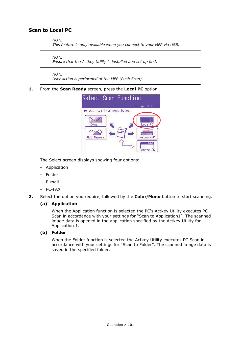 Scan to local pc | Oki MC860n MFP User Manual | Page 101 / 180