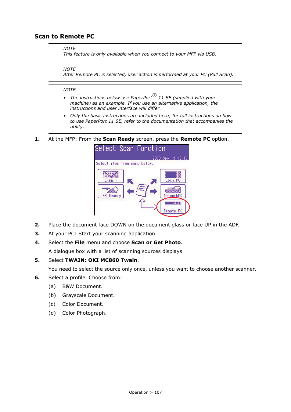Scan to remote pc | Oki MC860n MFP User Manual | Page 107 / 180