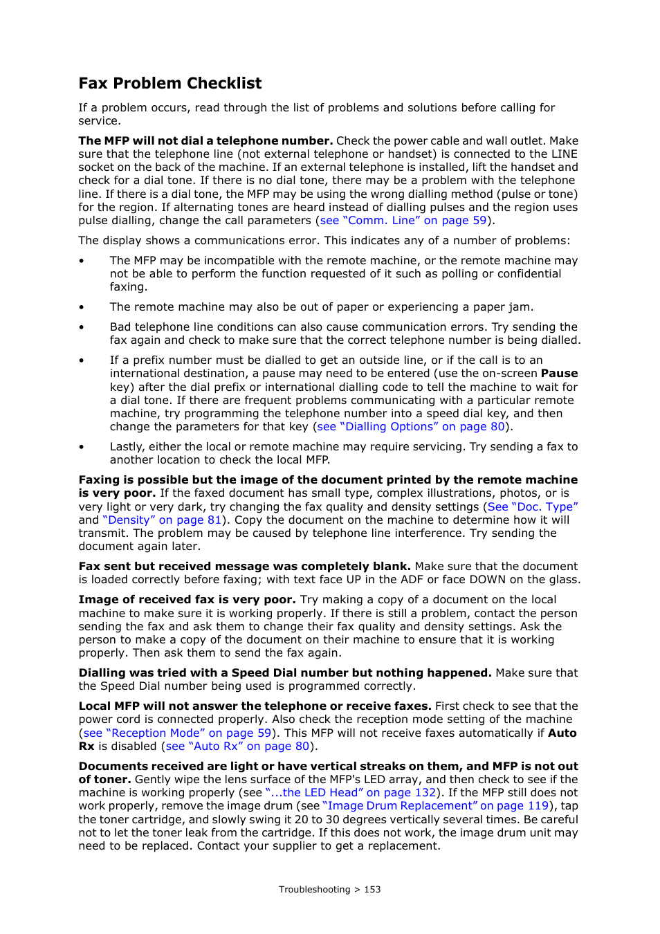 Fax problem checklist | Oki MC860n MFP User Manual | Page 153 / 180