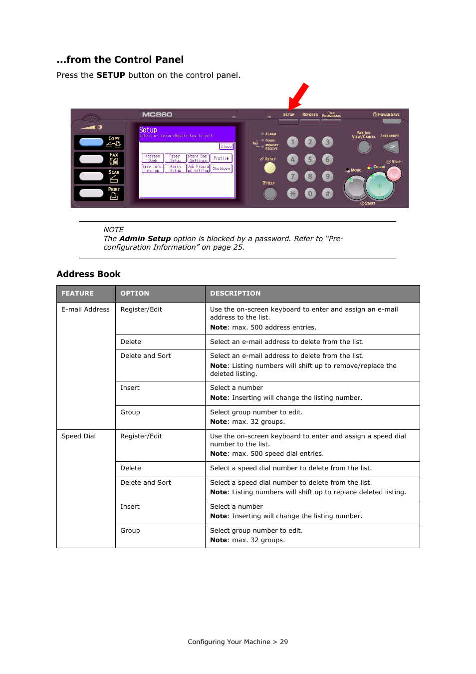 From the control panel, Address book | Oki MC860n MFP User Manual | Page 29 / 180