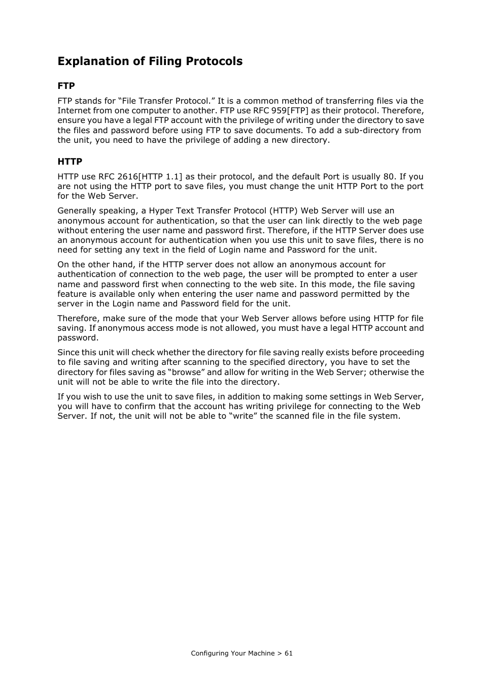 Explanation of filing protocols, Explanation of filing protocols” on | Oki MC860n MFP User Manual | Page 61 / 180