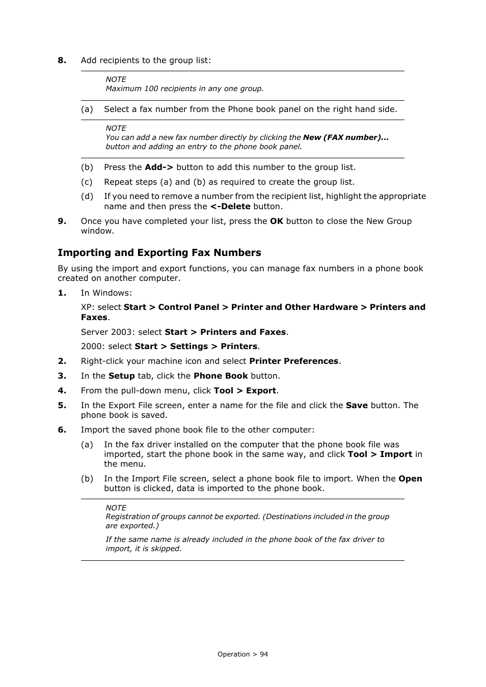 Importing and exporting fax numbers | Oki MC860n MFP User Manual | Page 94 / 180