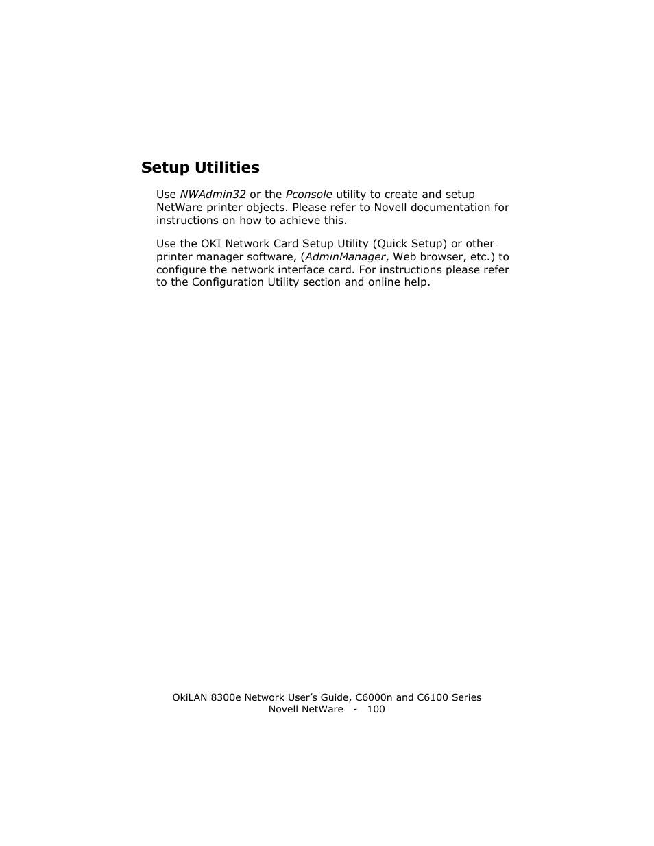 Setup utilities | Oki 8300E C6100 User Manual | Page 100 / 129