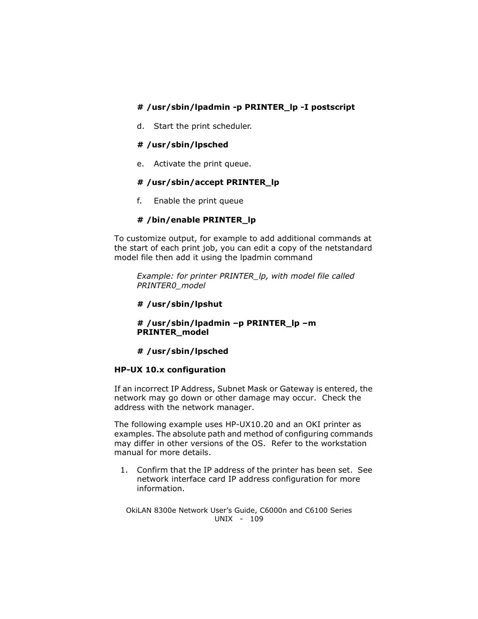 Hp-ux 10.x configuration | Oki 8300E C6100 User Manual | Page 109 / 129
