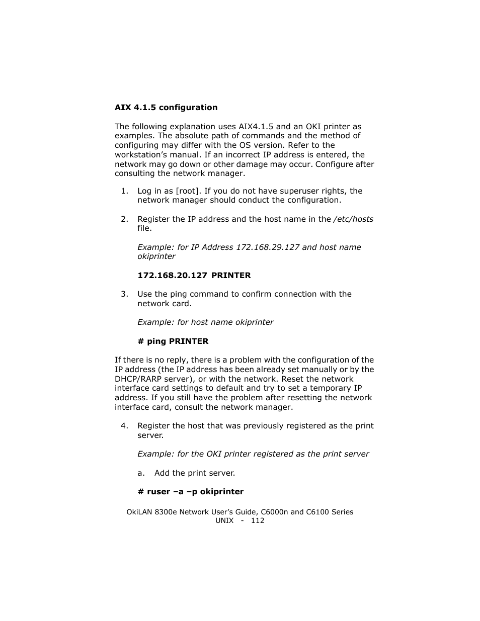 Aix 4.1.5 configuration | Oki 8300E C6100 User Manual | Page 112 / 129