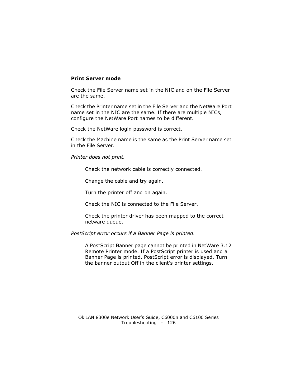 Print server mode | Oki 8300E C6100 User Manual | Page 126 / 129