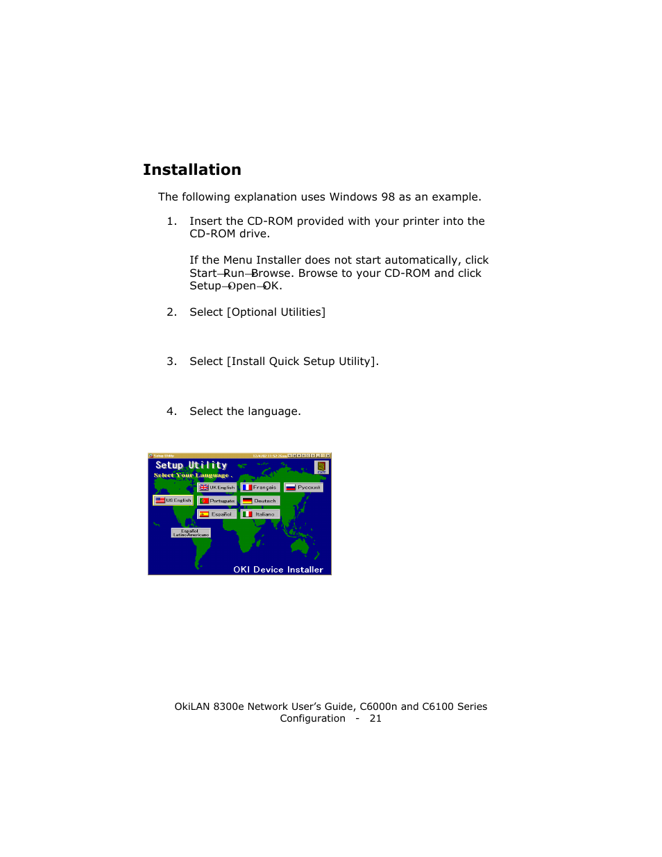 Installation | Oki 8300E C6100 User Manual | Page 21 / 129