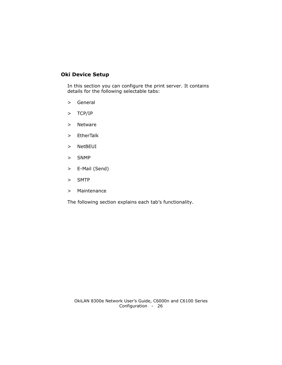 Oki device setup | Oki 8300E C6100 User Manual | Page 26 / 129