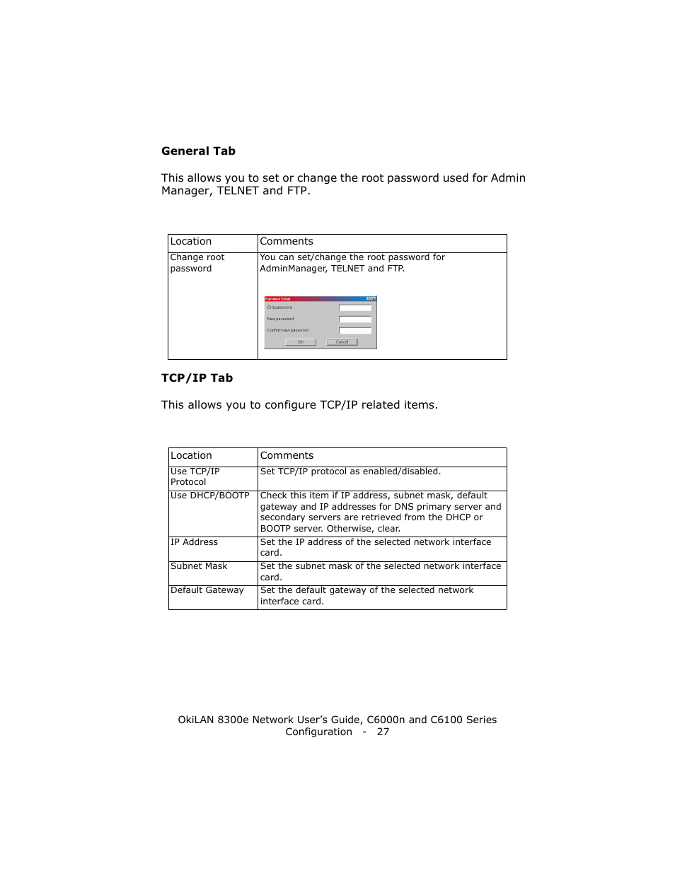 General tab, Tcp/ip tab | Oki 8300E C6100 User Manual | Page 27 / 129