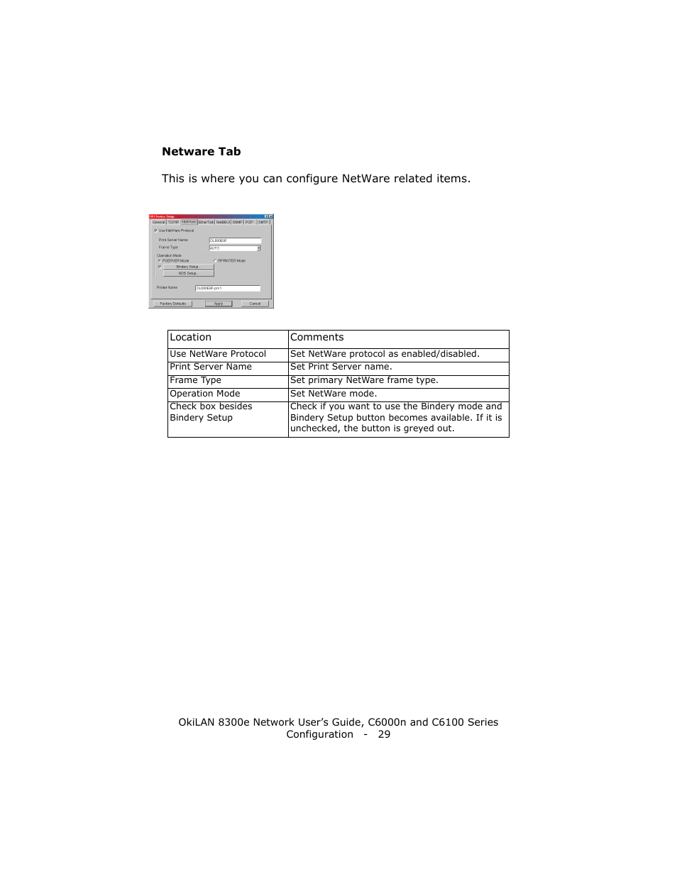 Netware tab | Oki 8300E C6100 User Manual | Page 29 / 129