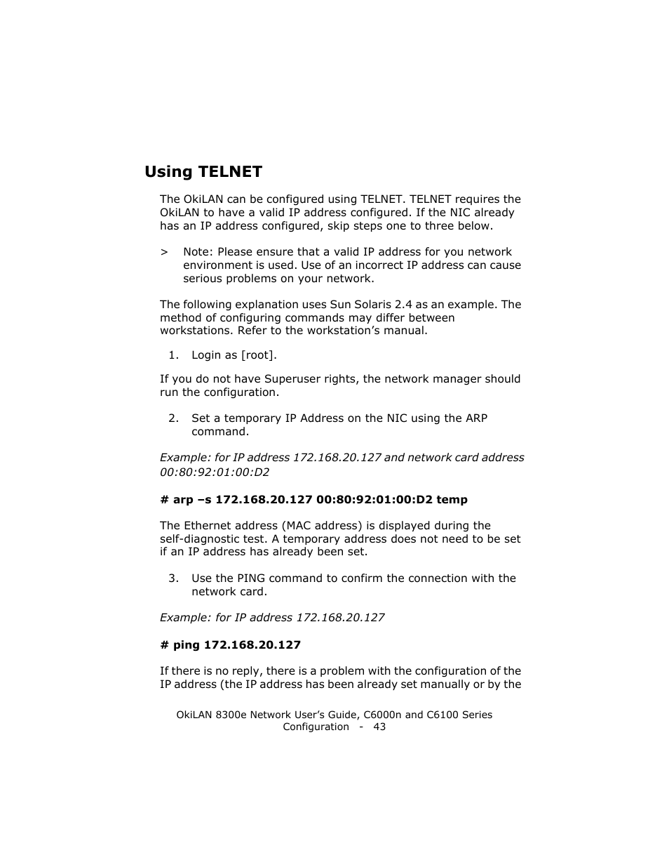 Using telnet | Oki 8300E C6100 User Manual | Page 43 / 129