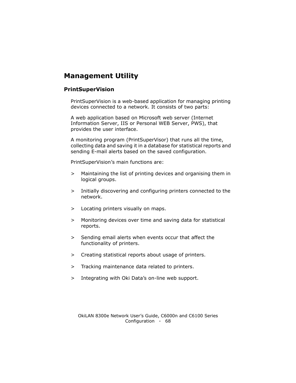 Management utility, Printsupervision | Oki 8300E C6100 User Manual | Page 68 / 129