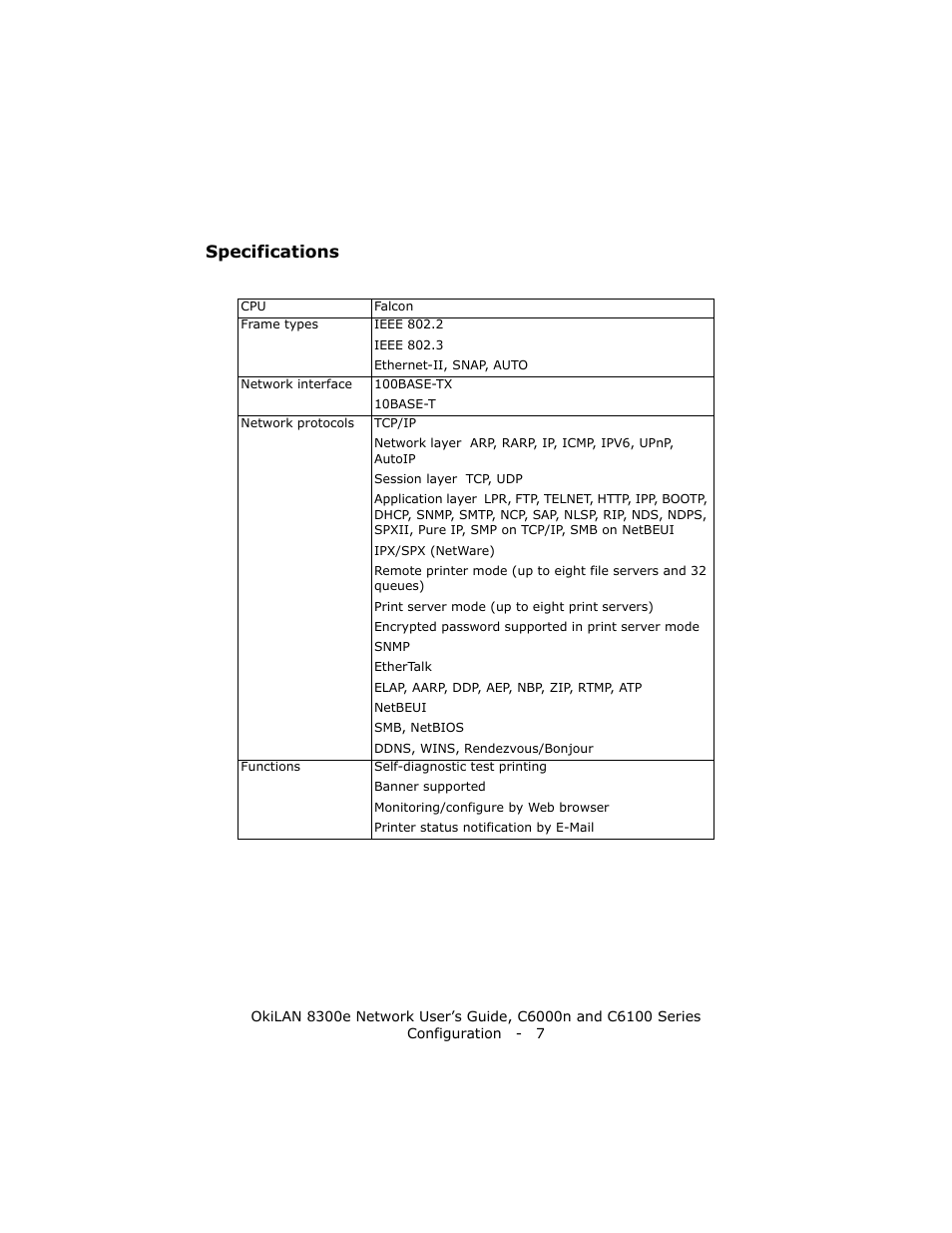 Specifications | Oki 8300E C6100 User Manual | Page 7 / 129
