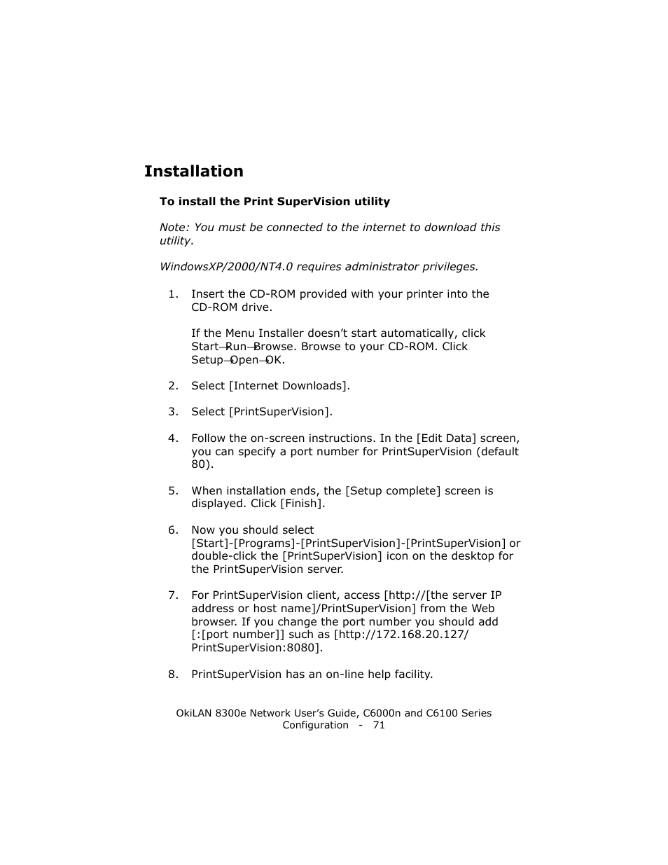 Installation | Oki 8300E C6100 User Manual | Page 71 / 129