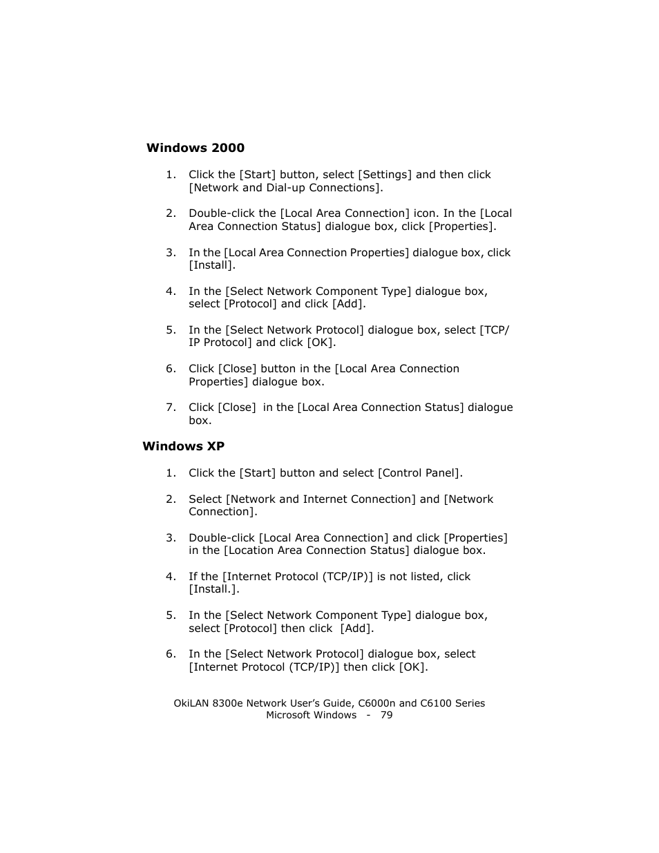 Windows 2000, Windows xp | Oki 8300E C6100 User Manual | Page 79 / 129