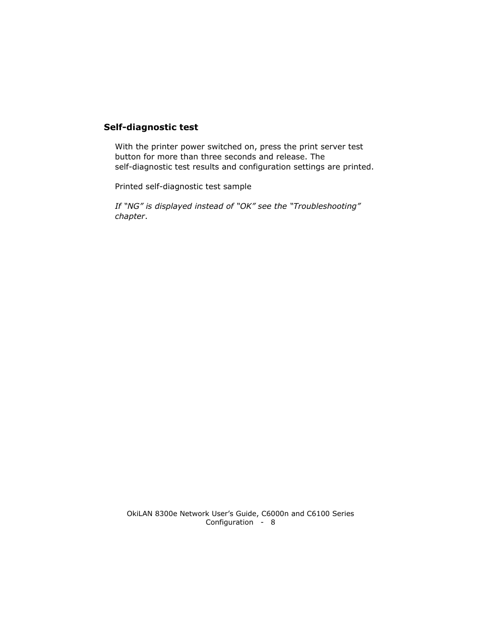 Self-diagnostic test | Oki 8300E C6100 User Manual | Page 8 / 129