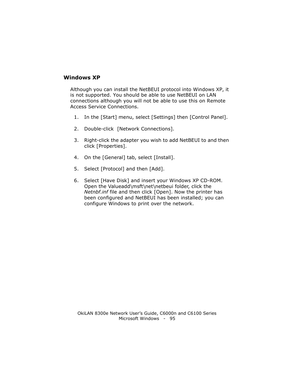 Windows xp | Oki 8300E C6100 User Manual | Page 95 / 129