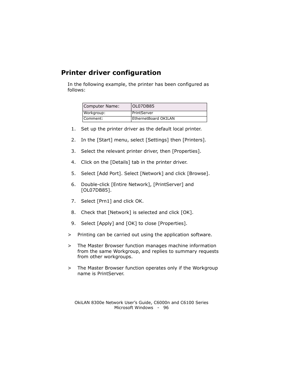 Printer driver configuration | Oki 8300E C6100 User Manual | Page 96 / 129