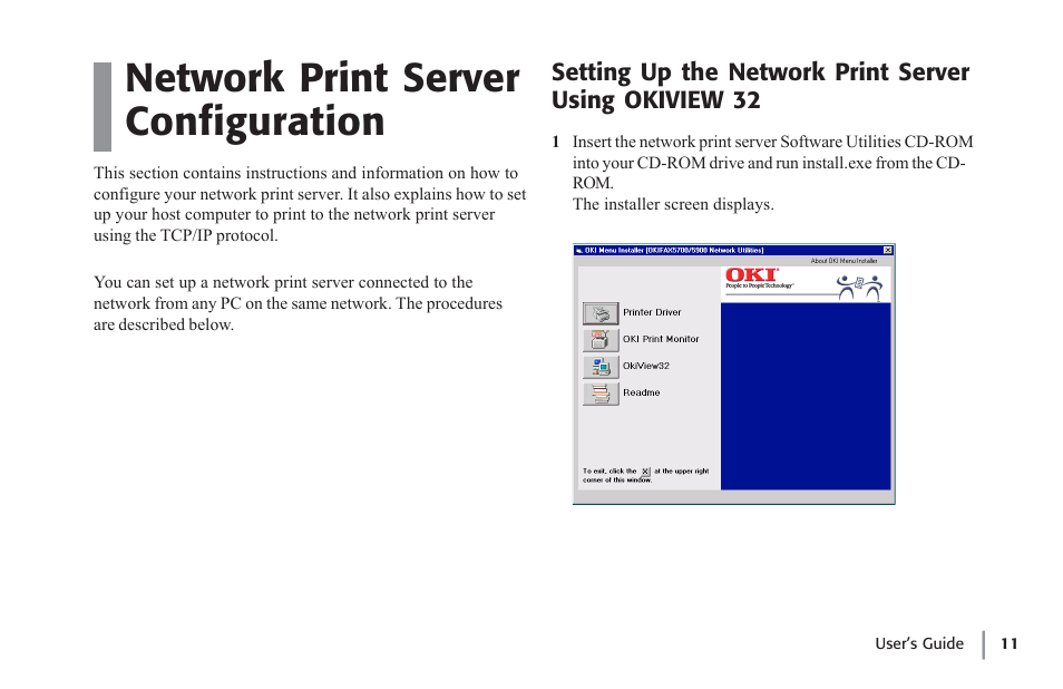 Network print server configuration, Network print server configuration 1, Overview | Oki lan 7100e+ User Manual | Page 11 / 50