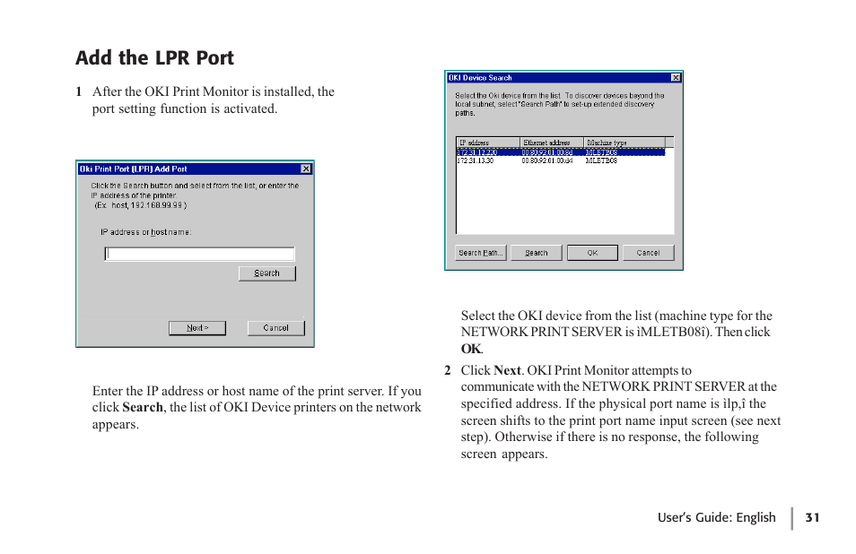 Add the lpr port | Oki lan 7100e+ User Manual | Page 31 / 50