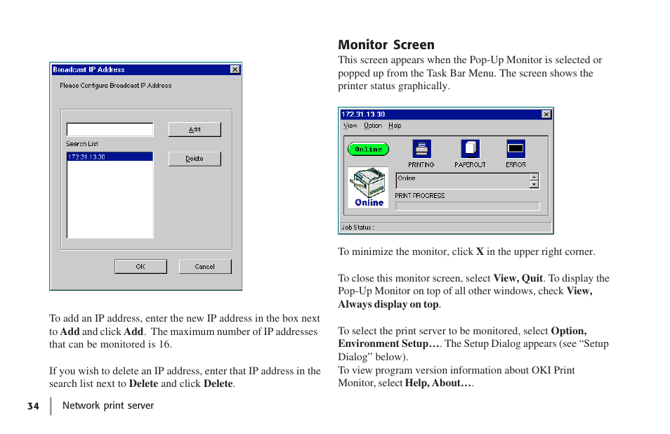 Monitor screen | Oki lan 7100e+ User Manual | Page 34 / 50