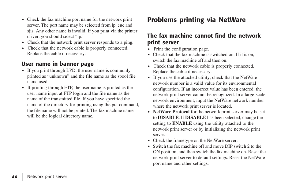 Problems printing via netware | Oki lan 7100e+ User Manual | Page 44 / 50